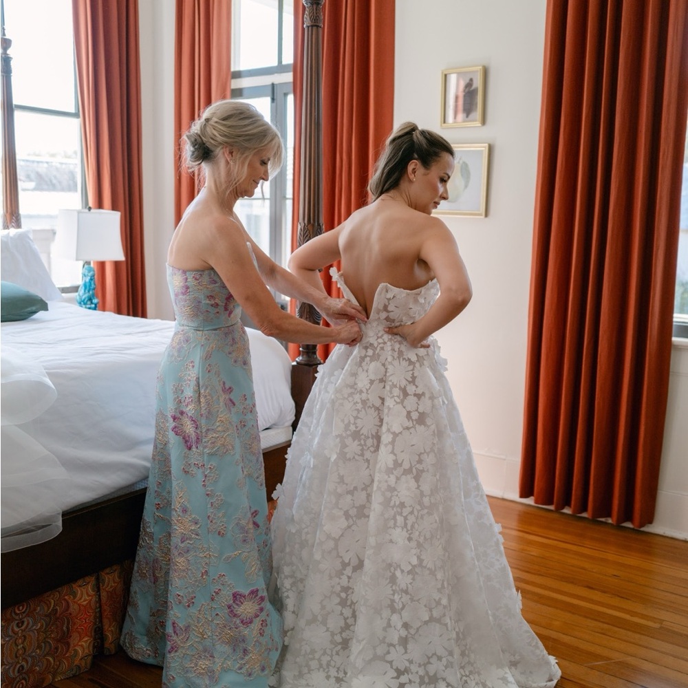 Rickie Freeman for Teri Jon Strapless Floral Dress in Blue and Pink - Picture 4 of 4